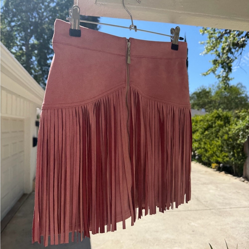 Fringe Suede Mini Skirt - Pink